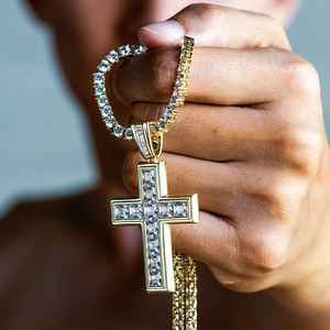 KRKC & CO Perhiasan Berlian Baguette, 14K Emas Kristal Kubik Zirkonia Hip Hop Putri Potongan Besar Pave Batu Permata Es Liontin Salib - Product Image 5