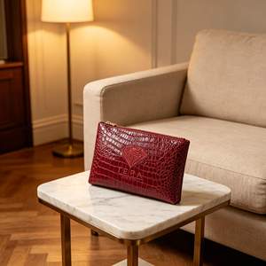 Custom Alligator Texture Travel Cosmetic <b>Bags</b> Luxury Red Makeup <b>Bag</b> With Logo Crocodile Embossed Beauty Clutch <b>Bag</b> With Zipper - Product Image 3