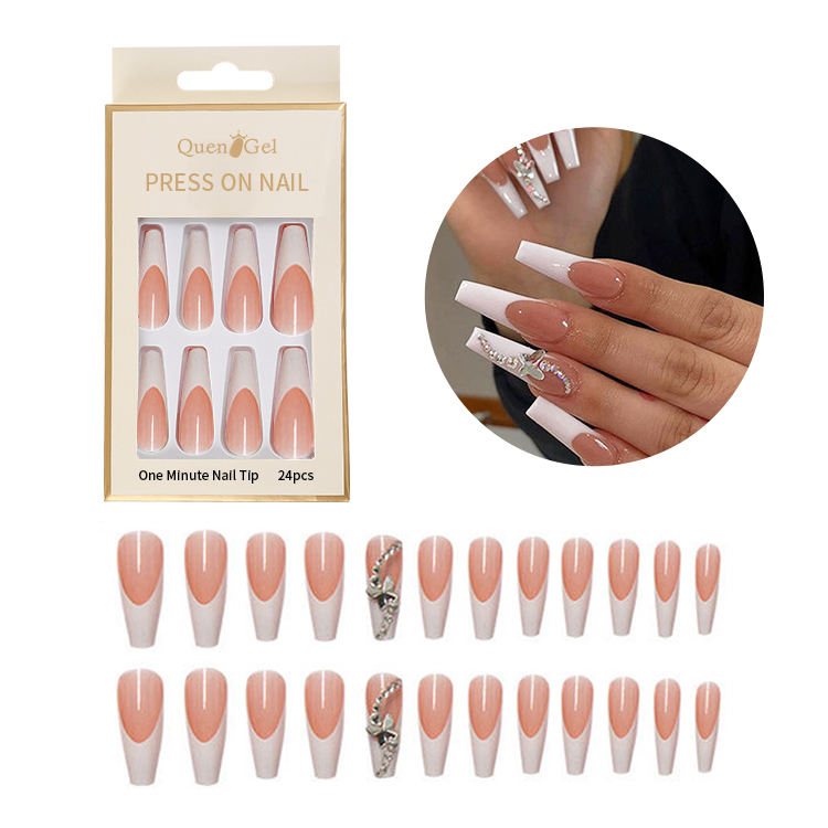 OEM Wholesale High Quality French Press on Nails Tips Custom Logo Coffin Pre Designed Luxury Press on Nail