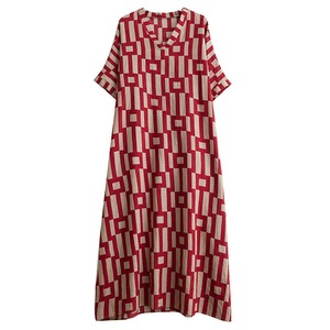 Nouvelle Robe Longue d'Été 2026 en Coton et Lin à Imprimé Géométrique, Style <span class=keywords><strong>Chic</strong></span> Français, Col en V, Coupe Ample et Oversize, Kaftan Rouge Imposant - Product Image 5