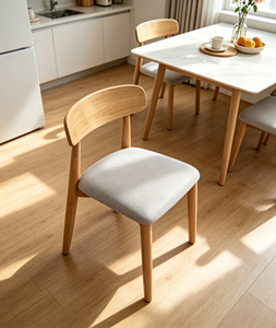 Modern Scandinavian Wooden <b>Chair</b> With Light Gray Upholstery And Solid <b>Back</b> For Home Dining Furniture - Product Image 3