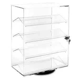 Yageli China supplier custom size large clear transparent rotating acrylic locking counter display case with 4 shelves and base