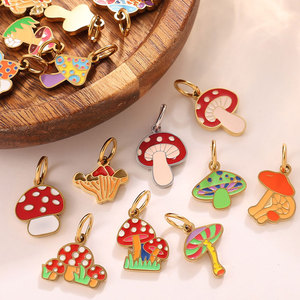 Dijes de Hongo Esmaltados de Acero Inoxidable 316L con Baño de Oro de 14k 18k, Personalizados DIY de Lujo para la Fabricación de Joyas, Collares y Pulseras - Product Image 2