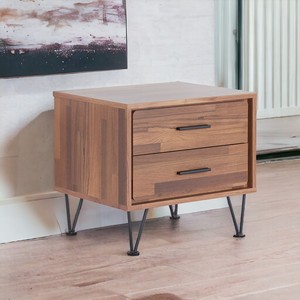 <b>Walnut</b> Finish Accent <b>Table</b> With Two Drawers And Metal Legs For Living Room Or Bedroom Use - Product Image 2