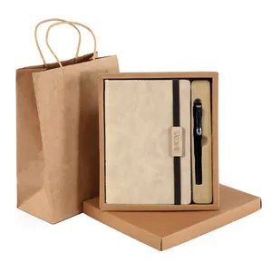 Notebook com caneta conjunto de presente em couro pu macio, capa dura, impressão personalizada, notebook