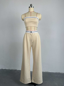 Setelan celana Crop Top Sporty wanita, baju latihan elegan Tank Top Y2k kaus celana panjang musim panas dua 2 potong - Product Image 4
