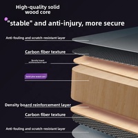 Escritorio para Computadora de Madera Sólida, Diseño de Dos Secciones con Brazo Mecánico, Mesa para Juegos y Deportes Electrónicos, Estación de Trabajo con Panel Perforado con Aspecto de Fibra de Carbono