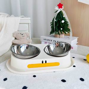 Gamelle double en acier inoxydable avec base en plastique antidérapante pour chien et chat, protection du cou, ensemble de gamelles pour animaux de compagnie - Product Image 4