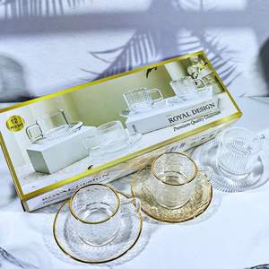 ชุดแก้วกาแฟชาแก้วใสสไตล์ยุโรปโบราณสีอำพันพร้อมจานรองขายส่งราคาถูก - Product Image 6