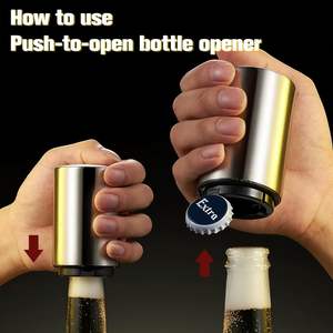 Nuevo abridor de botellas de cerveza automático de acero inoxidable con imán, regalo de boda elegante con tapa de botella. - Product Image 3