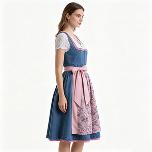 Robe Dirndl en jean pour femme, chemisier en dentelle blanche, tablier fleuri, nœud en <span class=keywords><strong>ruban</strong></span> rose, costume traditionnel bavarois pour l'Oktoberfest - Product Image 3