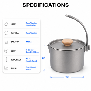 Ensemble de casseroles de camping en titane pur, ustensiles de cuisine légers et portables, équipement de randonnée, de camping en groupe, de pique-nique en plein air, réchauds - Product Image 2