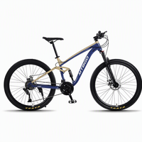 Vélo de montagne pour homme MTBGO Factory Direct Adult 27,5 pouces, design bleu or, 21 vitesses, cadre en alliage d'aluminium léger