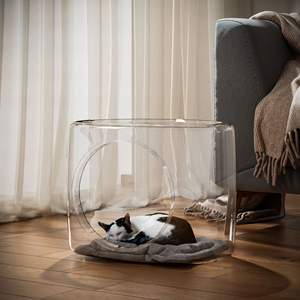 Grande Cage pour chat en plastique transparente avec nid de lit confortable Fournitures pour animaux de compagnie à la mode en forme de rectangle solide dans un emballage en carton - Product Image 3