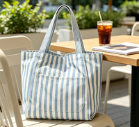 Sac fourre-tout en toile rayée personnalisable, écologique, grande capacité, avec poche extérieure et bandoulière, idéal pour un cadeau