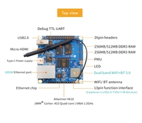 OrangePi Zero2 Mini Open Source Single Board Orange Pi Zero 2 512MB/1GB Allwinner H616 64-bit Berkinerja Tinggi Kompatibel BT