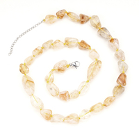 Kalung Batu Alam Kristal Citrine Rose Quartz Tiger Eye TGS GEMS dengan Rantai Tambahan