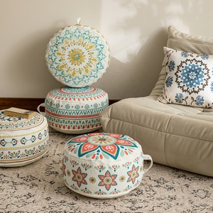 Boho Phong Cách Tươi Sáng Nở In Pouf Bìa Trang Trí Nội Thất Ghế Đệm Dễ Dàng Để Làm Sạch Và Loại Bỏ Ottoman Với Xử Lý Thiết Kế - Product Image 1