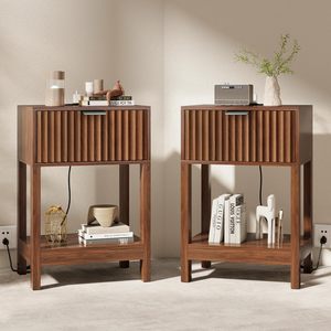 Mesita de Noche Doble SENYU Moderna de Lujo con Luz Natural, Cajón Vertical y Función de Carga para Dormitorio - Product Image 1