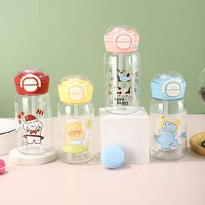 ขวดน้ำพลาสติกเด็ก ลายการ์ตูนน่ารัก สำหรับเด็กชายและเด็กหญิง พร้อมหลอดดูดน้ำสองแบบ ฝาปิดแบบเด้ง ใช้สำหรับใส่นม น้ำผลไม้ - Product Image 2