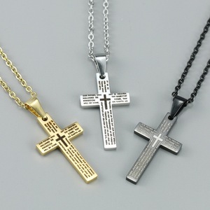 Collier pendentif croix en acier inoxydable 304 pour homme, anti-allergie, avec logo gravé, bijoux tendance - Product Image 4