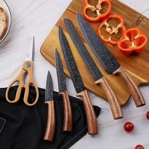 Thiết kế mới 7 cái thép không gỉ đầu bếp dao hạt gỗ xử lý dao nhà bếp thiết lập với khối gỗ