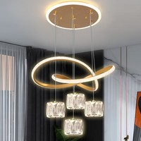 Lustre moderne en fer et cristal pour restaurant, salle à manger, bar, escalier, éclairage LED dimmable de luxe