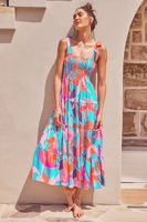 Vacances d'été Bohème Slip Dress Ladies Printed Casual Woman Floral Maxi Dress