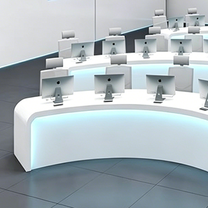 <span class=keywords><strong>Console</strong></span> de salle de contrôle incurvée moderne, <span class=keywords><strong>bureau</strong></span> de centre de commande multi-postes avec éclairage LED, poste de travail modulaire pour la surveillance de sécurité - Product Image 6