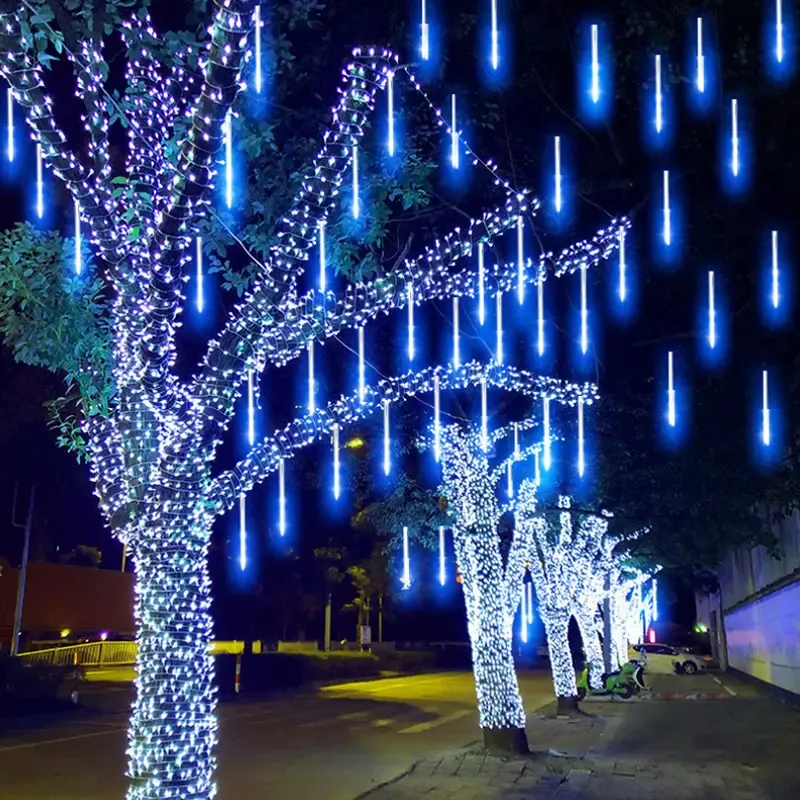 आउटडोर वाटरप्रूफ उल्का बौछार लाइट ट्यूब त्योहार स्ट्रीट शॉपिंग मॉल मुखौटा सजावटी चमकती रोशनी क्रिसमस प्रकाश व्यवस्था