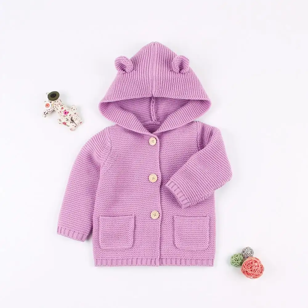 Ivy70096B Otoño e Invierno bebé niño de color sólido suéter cardigan bebé de punto patrón Chaqueta de punto lisa