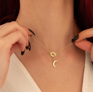 Collar <span class=keywords><strong>de</strong></span> Sol y <span class=keywords><strong>Luna</strong></span> Chapado en Oro <span class=keywords><strong>de</strong></span> 18k, Elegante Collar con Colgante Celestial en Forma <span class=keywords><strong>de</strong></span> Y, Collar Lariat Día y Noche, Joyería Boho Minimalista - Product Image 2