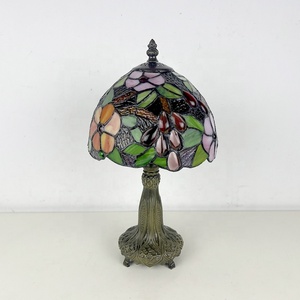 LongHuiJing 8Inch Tiffany Colored Glass <b>Table</b> <b>Lamp</b> Rose Grape Lotus Bedside <b>Table</b> <b>Lamp</b> Reading <b>Lamp</b> with Zinc Alloy <b>Base</b> - Product Image 5