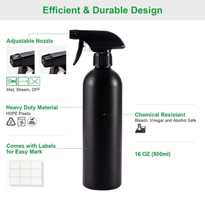 250ml 500ml 32oz HDPE <b>Black</b> Matte <b>Spray</b> Bottles with Trigger Mechanism Suitable for Car Detailing Cleaning Empty Plastic Bottle - Product Image 2