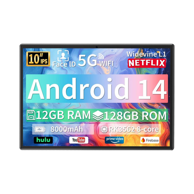 10-Inch Android Tablet PC 12GB RAM 128GB Expandable Storage 5G WiFi 8000mAh Long Battery Octa-Core MTK Capacitive Touch