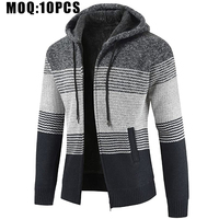 Cardigan à rayures pour hommes pull à fermeture éclair complète pull à capuche personnalisé décontracté pull manteaux personnalisés pull pour hommes OEM