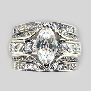 Parures de bijoux de mariée T0121 pour femmes, argent 925, diamants taille marquise, sertissage griffe, ensemble de bagues de mariage - Product Image 2