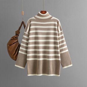 <span class=keywords><strong>Pull</strong></span> col roulé rayé pour <span class=keywords><strong>femme</strong></span>, <span class=keywords><strong>grande</strong></span> <span class=keywords><strong>taille</strong></span>, ample, décontracté, tricoté, style streetwear, manches longues, <span class=keywords><strong>pull</strong></span> basique tendance - Product Image 4