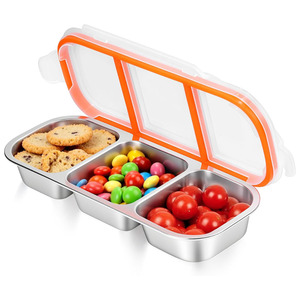 Takeaway leakproof thép không gỉ 3 ngăn hộp Snack với nắp 600ml chia gia vị Hộp Ăn Trưa hộp cho trẻ em người lớn - Product Image 1