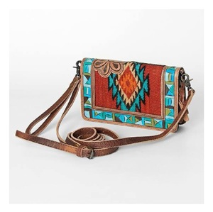Sac à bandoulière rustique en tissu de laine tissé avec sangle en cuir floral gravé et design réglable en bandoulière – Vente en gros - Product Image 1