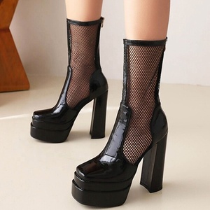 Bottes tendance anti-odeur respirantes à plateforme épaisse, bout carré, talon épais, bottines à fermeture éclair arrière pour femme, été - Product Image 1