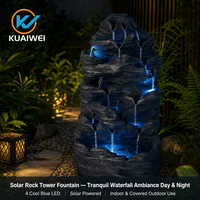 Fontaine d'eau artificielle de jardin, alimentée par énergie solaire, en résine, en forme de tour de roche, cascade, lumières LED, étanche, pour cour, patio, maison
