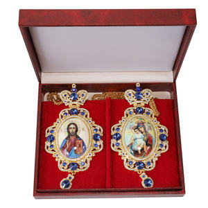 东正教主教胸前十字架2件套十字架和帕纳尼亚，配有定制的图标和彩色石头 - Product Image 5