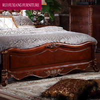 Lit en bois sculpté de style américain, luxueux, avec revêtement en cuir, lit double, lit king-size, ensemble de meubles de chambre classique pour villa