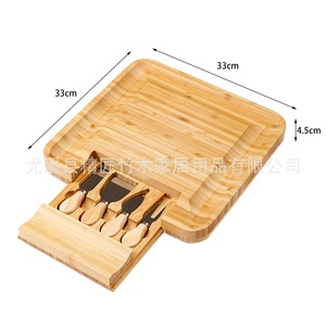 Bamboo <b>Cheese</b> Board <b>Set</b> With <b>Knives</b> And Serving Tray For Home Use - Product Image 2