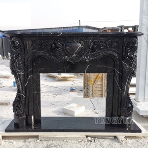 Custom Victorian Antique Style Black Marble Hearth and <strong>Back</strong> <strong>Panel</strong> Natural Stone <strong>Fireplace</strong> - Product Image 5