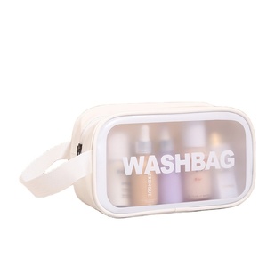 Bolsa <span class=keywords><strong>de</strong></span> maquillaje <span class=keywords><strong>transparente</strong></span> <span class=keywords><strong>de</strong></span> PVC rosa para mujer, bolsa <span class=keywords><strong>de</strong></span> cosméticos <span class=keywords><strong>de</strong></span> viaje impermeable con cremallera esmerilada para mascarillas faciales, serigrafía <span class=keywords><strong>de</strong></span> rubor - Product Image 1