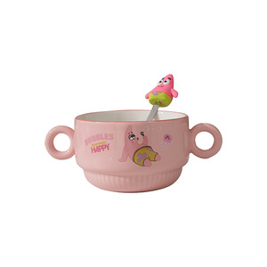 Ciotola in Ceramica <span class=keywords><strong>SpongeBob</strong></span> <span class=keywords><strong>Patrick</strong></span> con Doppio Manico e Cucchiaio Abbinato, Ciotola per Bambini, Ciotola in Porcellana per Colazione, Regalo - Product Image 4