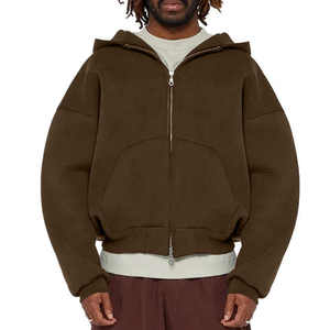 Sweat à capuche zippé personnalisé qualité unisexe 500 Gsm sweat à capuche 100% coton polaire lourde recadrée hommes sweat à capuche zippé - Product Image 2