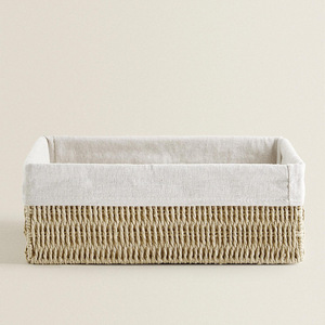 Woven <b>Storage</b> <b>Basket</b> Set Rectangle Linen Fabric Three Piece Size With Lid For Desktop Cosmetic Snack Underwear Organizer - Product Image 2